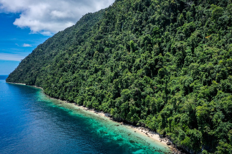 Подорож на човні Лабенгкі Човен пливе вздовж узбережжя острова Лабенгкі, Південно-Східний Сулавесі