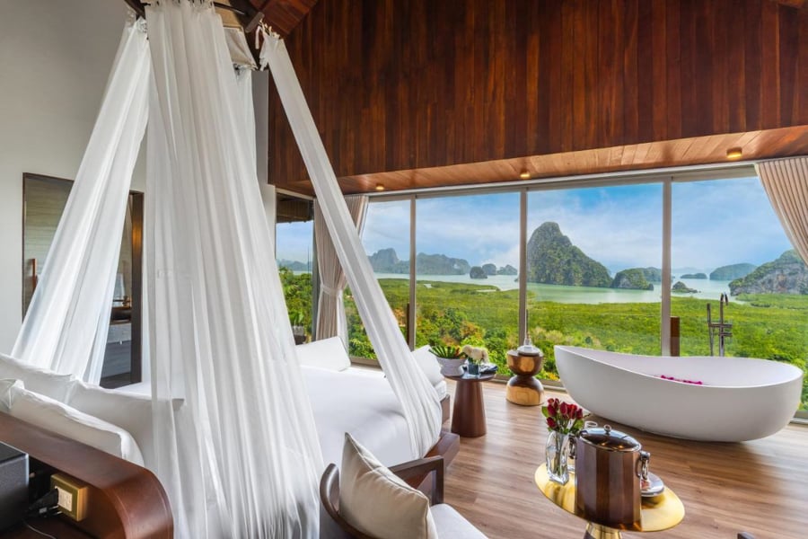 Самет Нангше: вид згори Панорамний вид на Самет Нангше, Пханг Нга, Таїланд з оглядового майданчика