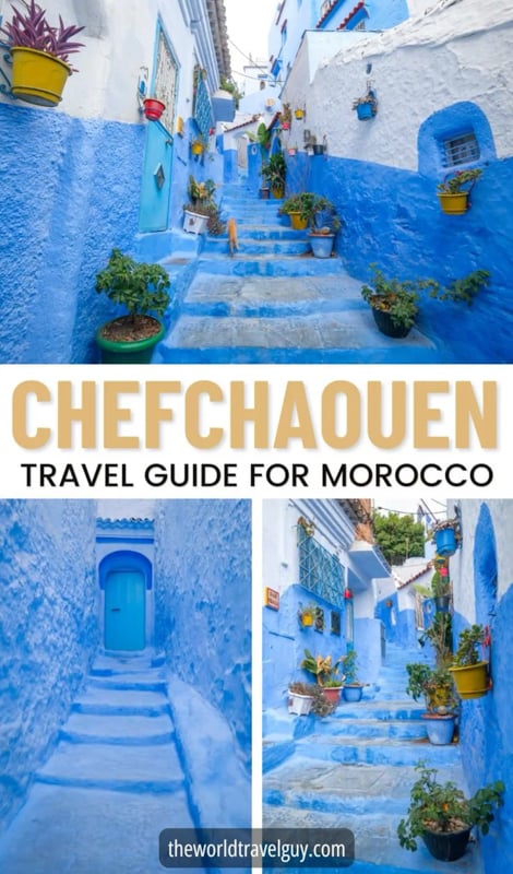 Вуличка Шефшауена Блакитні будинки та вузька вуличка в Шефшауені, Марокко, подорож.