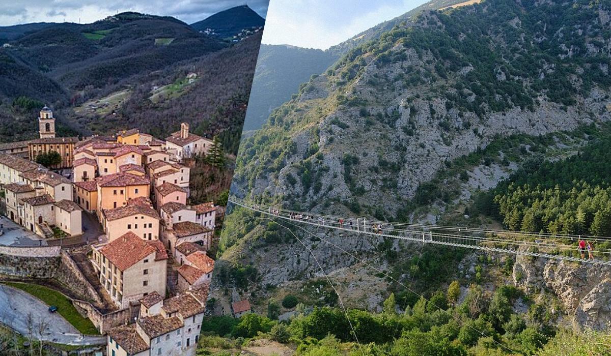 Понте Тібетано: Екстрим в Умбрії Понте Тібетано в Умбрії: людина йде по найдовшому пішохідному мосту Європи з чудовими краєвидами.